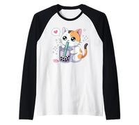 Cat Boba Japonés Kawaii Anime Kitty Bubble Tea Anime Camiseta Manga Raglan