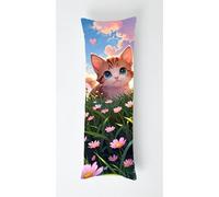 Cat Body Pillow Case Cover 35x100cm, Long Backrest Cushion Pillow Protector with Zipper, Decorative Bedding Pillowcase, Soft Body Pillow Cover for Couch Bedroom Grass Flowers