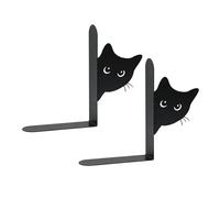 Cat Book Ends - Non-Slip Peeping Cat Bookend | Black Metal Stopper with Decorative Cats Head for Kids Adults, Bookshelf Decor with Secure Hold for Office Desk Living Room Bedroom Dorm Library School