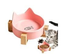 Cat Bowls Ceramic, Anti-Fall Dog Food Bowl, 4.92x4.92x2.48 Inches Anti-Slip Pet Bowl with Wooden Stand, Pink/Yellow/Black/White Cat Dishes for Foods and Water, Ceramics