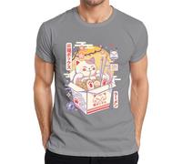 Cat Box Ramen Japón Kawaii Gato Neko Anime Camiseta Hombre, gris, XXL