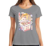 Cat Box Ramen Japón Kawaii Gato Neko Anime Camiseta Mujer, gris, XXL