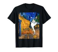 Cat Cafe Terrace Genie, estilo Van Gogh, amante de los gatos, mamá Camiseta