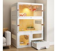 Cat Cage Indoor Cat Enclosures, DIY Cat Playpen with Cat Litter Box, Tall Three-Tier Cat Enclosures with 360° Ventilation, with Sliding Transparent Cat Door(White)