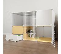 Cat Cage with Litter Box, 2 Tier Cat Cages Indoor Large, Collapsible Pet Cage for Cats, White, 111x49x75cm