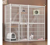 Cat Cages Indoor, Rabbit Cage Outdoor Enclosure, Metal Cat Crate Pet Cage with Doors Ramp Ladders Suitable for Ferret, Bunny, Chinchillas(142 * 54 * 130cm)