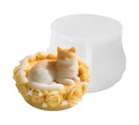 Cat Candle Mold | Silicona 3D Sleeping Kitten Rose Bed Design 8x8.5x5.7cm Resin Wax Plaster Casting Tool | Aromatherapy Sculpture DIY Craft Kit Detailed Finish | Gift Idea Cat Lovers Home Decor