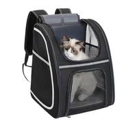Cat Carrier Backpacks, Breathable Puppy Backpack, Soft Cats Carrier with Reflective Strip, Pet Travel Pouch for Puppy, Kitten, Toys, Snacks, 15.75x12.99x11.02 Inc, Black and Gray