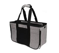 Cat Carrier Breathable & Escape Proof | Portable Cat Travel Carrier for Small Pets/Cats/Dogs | Double Zipper & Inner Strap | 2 Pockets, Adjustable Strap (Gris con Negro)