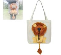 Cat Carrier Tote Bag with Lion Face Hole, Lion Shaped Cat Carrier Bag, Lion Shaped Pet Canvas Shoulder Bag, Cat Carrier Bag with Head Hole, Breathable for Small Dogs Cats (Beige,Medium)