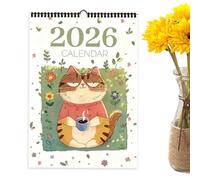 Cat Cartoon Calendar - Wall Planner for Home Study School | 2026 Hand Painted 12 Month Design, Paper 29x21cm 11.42x8.27in, Decorative Artwork Style, Monthly Organizer for Room, Desk