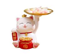 Cat Cats Decoration Statue Figures Sculpture Key Figurine Home Decor Hallway Zen Lover Lucky Cat Flat Figurine Tray,Red C