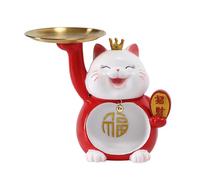 Cat Cats Decoration Statue Figures Sculpture Key Figurine Home Decor Hallway Zen Lover Lucky Cat Flat Figurine Tray,Red B
