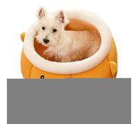 Cat Cave Bed - Soft Plush Orange Shaped Enclosed Pet Nest with Cushion, Warm Shelter for Cats and Small Dogs, Perfect for Indoor Outdoor Winter Travel or Home Use, Cute Comfortable Design
