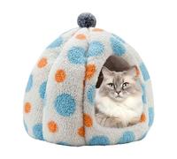 Cat Cave Beds, Cat Tent Bed, Pet Cave, Covered Pets House with Hood, Non Slip Kitten Dome, Washable Sleeping Hideaway for Small Medium Cats, 16.14x16.14x17.72 Inches, Yellow Blue