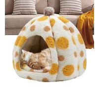 Cat Cave Beds, Cat Tent Bed, Pet Cave, Covered Pets House with Hood, Non Slip Kitten Dome, Washable Sleeping Hideaway for Small Medium Cats, 16.14x16.14x17.72 Inches, Yellow Blue