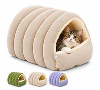 Cat Caves for Indoor Cats, Corduroy Enclosed Pet Bed (Beige,S) | Soft Corduroy Exterior, PP Cotton Filling, Enclosed Cave Shape, Cozy Resting Space, Indoor Cats & Dogs