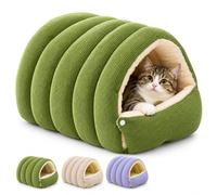 Cat Caves for Indoor Cats, Corduroy Enclosed Pet Bed (Green,M) | Soft Corduroy Exterior, PP Cotton Filling, Enclosed Cave Shape, Cozy Resting Space, Indoor Cats & Dogs