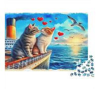 Cat Challenging Brainteasing Puzzle Two Cats on Ship with Hearts for Adults Kids Age 12 Years Up 38x26cm 1000pcs