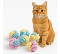 Cat Chew Balls 6-Pack Rope Cat Toys with Crinkle Sound, Soft and Durable, for Indoor Cats, Kittens, Teeth & Gum Health, Christmas Gifts