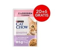 CAT CHOW Sensitive Alimento para gatos con salmón y calabacín en salsa 85g - 20 SOBRES + 6 GRATIS!!!