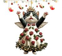 Cat Christmas Decorations, Cat Christmas Baubles, Christmas Cat Ornaments, Cat Tree Decorations, Hanging Cat Baubles, 2D Festive Cat Christmas Ornaments for Mantelpiece, Christmas Tree Car Rearview