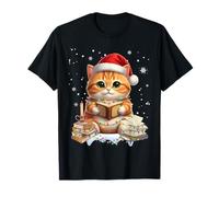 Cat Christmas Light Reindeer Santa Cat Lover Librarian Books Camiseta