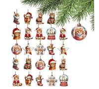 Cat Christmas Ornaments | Decor Tree Hanging Wooden Holiday Decoration | Festive Kitten Designs for Classroom School Apartment Small Space Bedroom Kitchen