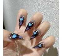 Cat Claw Press on Nails Hot Girls Short Stiletto Painted Starry Sky Halloween Gothic Style Reusable Thick Acrylic Press on Nails Cat Dragon Eagle Claw False Nail Glossy Glue on Nail (XS)