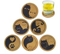 Cat Coasters Set - 6 Pieces Round Drink Mats Pads for Table Protection | 10cm Heat Insulation with Anti Scald Cup, Animal Pattern Tea Coaster for Home Bar Desk Counter Decor Serving, 3.94x3.94x0.2in