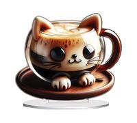Cat Coffee Cup Figurines | Acrylic 2D Kitten Coffee Cup Animal Statue - Adorable Miniature Cat Sculpture Model for Living Room, Bedroom Decor, Cute Coffee Cup Cat Ornament for Christmas Shelf Display
