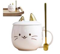 Cat Coffee Mug - 4.9x4.3x3.2in Ceramic Cup, 16oz Capacity, Fun Cute Design, Dust Proof Spill Guard | Cat Coffee Mug For Morning Cffee Tea Office Home Birthday Gift Dishwasher Microwave Safe
