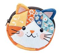 Cat Coin Purse Japanese Color Blocking Flower Change Pouch Animal Wallet