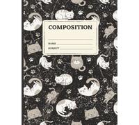 Cat Composition Notebook: Wide Ruled Journal for School, Notes & Journaling | Cute Cartoon Cats on Black Marble
