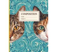 Cat Composition Notebook: Wide Ruled Journal for School, Notes & Journaling | Teal Marble Bengal & Calico Cat Faces