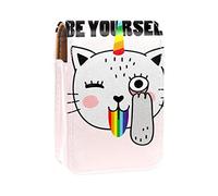 Cat Confidence - Estuche portátil para pintalabios para viajes, mini caja de almacenamiento de lápiz labial con espejo para mujeres y mujeres, bolsa de cosméticos de cuero, Varios colores, 9.5x2x7 cm/3.7x0.8x2.7 in