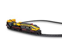 Cat Construction Toys, Little Machines Power Tracks Battery Operated Train Set, Engine with Working Headlight, 3 Rail Cars, Working Crane, 2 Magnetic Cargo Containers, and 2 Cat Trucks for Kids