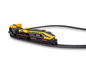 Cat Construction Toys, Little Machines Power Tracks Battery Operated Train Set, Engine with Working Headlight, 3 Rail Cars, Working Crane, 2 Magnetic Cargo Containers, and 2 Cat Trucks for Kids