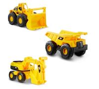 CAT Construction Toys, Mini Crew 3-Pack 7”, Push-Powered Yellow Construction Vehicle Toys, Includes Dump Truck, Wheel Loader, and Excavator for Kids and Toddlers Ages 2+