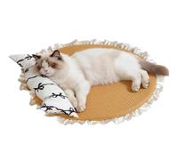 Cat Cooling Mat With Pillow Summer Kitten Sleeping Pad Washable Pet Bed | Round 21.65" sponge cooling pad with a built-in pillow. Features a removable, easy-to-clean cover perfect for cats up to 13lb