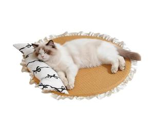 Cat Cooling Mat With Pillow Summer Kitten Sleeping Pad Washable Pet Bed | Round 21.65" sponge cooling pad with a built-in pillow. Features a removable, easy-to-clean cover perfect for cats up to 13lb