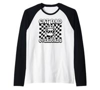 Cat Dad Overlords Funny Feline Master Retro Checkered Camiseta Manga Raglan