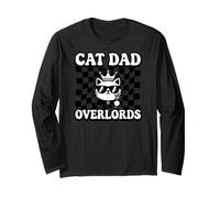 Cat Dad Overlords Funny Feline Master Retro Checkered Manga Larga