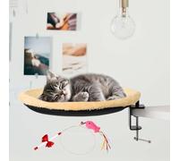 Cat Desk Bed Perch Nest with Teaser, Clamp Able Desk Cat Bed, Bedside Cat Bed Attachment Soft, Cat Desk Perch with Space Saving Design, Sturdy Frame, for Fits All Cats (Skin, One Size)