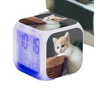 Cat Desk Clock - 3.15x3.15x3.15in Led Cube Digital Alarm, Colorful Electronic Table Clock | Portable Fun Cat Design Accessory Suitable Classroom Bedroom Living Room Kids Giffts Decor Time Display