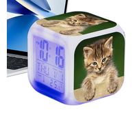 Cat Desk Clock - 3.15x3.15x3.15in Led Cube Digital Alarm, Colorful Electronic Table Clock | Portable Fun Cat Design Accessory Suitable Classroom Bedroom Living Room Kids Giffts Decor Time Display