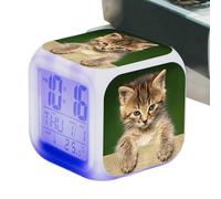 Cat Desk Clock - Cute Animal Table timepiece for Home or Office | Acrylic and Metal Design with Silent Movement, Decorative Clock for Work Desk, Nightstand, or Shelf Display 3.15x3.15x3.15 in