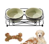 Cat Dish - Ceramic Dispenser Bowl with Stand, Elevated Station, Double Pet Set, Comfortable Puppy Kitten Food Water Holder | For Small Dogs Cats Indoor Outdoor Daily Feeding Supplies