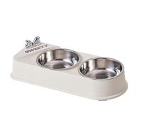 Cat Dish, Dog Feeding Bowl, Pet Food and Water Container for Small Pets, Kittens, Puppies, Cage, Living Room, or Kitchen, 12.8x5.31x2.36 Inches, PP and Stainless Steel