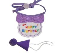 Cat Dog Bibs and Hats Puppy Happy Birthday Decorations Funny Photography Props Gift for for Girls Boys Kitten Dog (Babero y Gorro morados)